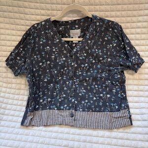 Christopher & Banks Blue Floral Button-Up Top